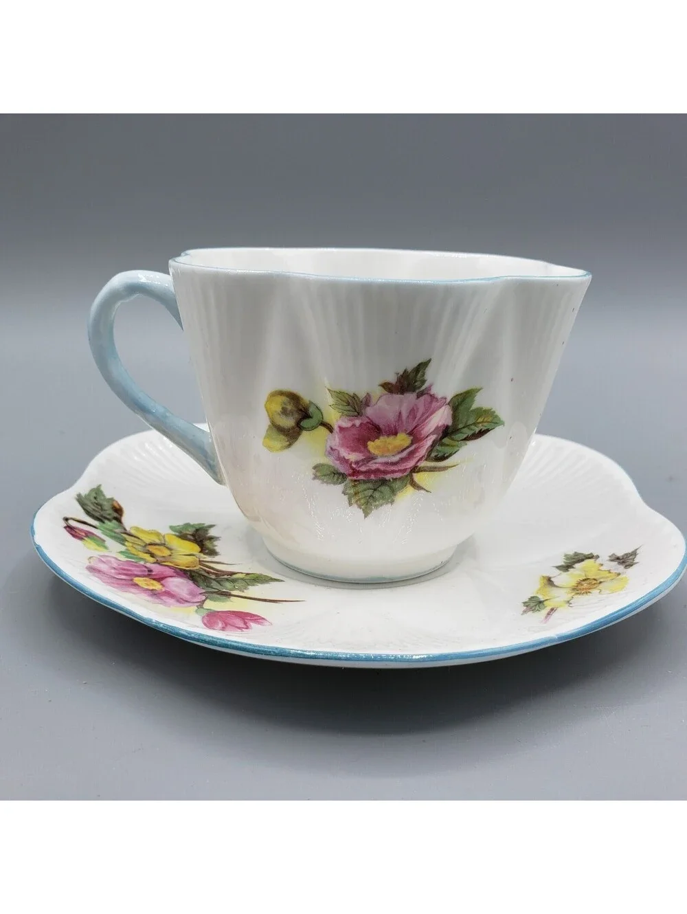 Vintage Shelley Teacup and Saucer Begonia Dainty Shape England LARGE